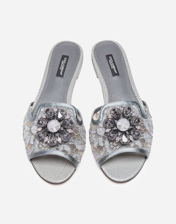 Lace Sliders With Crystals - Women | Dolce&Gabbana
