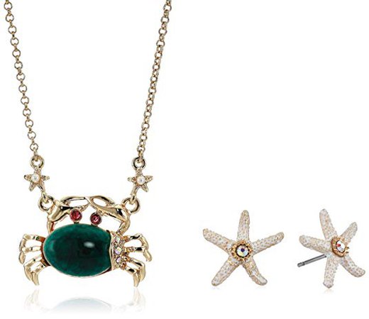 Betsey Johnson Crab Pendant & Starfish Stud Earrings Set, Teal, One Size: Jewelry