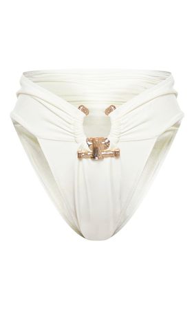 Cream Hammered Trim Bikini Bottom | PrettyLittleThing USA