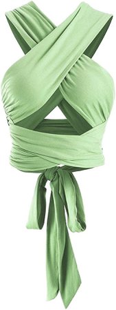 ZAFUL Ribbed Halter Crop Top Ruched Lace-up Cropped Cami Bandana Top Stitching Cropped Tank Top Green at Amazon Women’s Clothing store