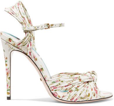Knotted Floral-print Leather Sandals - White