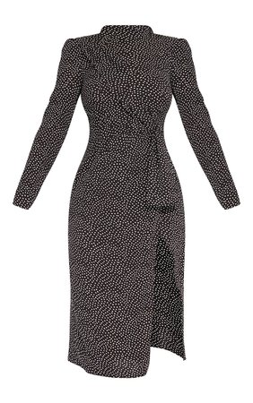 Black Heart Print High Neck Draped Waist Midi Dress | PrettyLittleThing USA