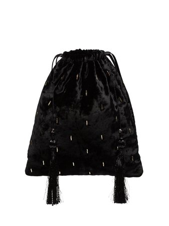 Attico Black velvet tassel clutch bag £310 - Buy Online - Mobile Friendly, Fast Delivery