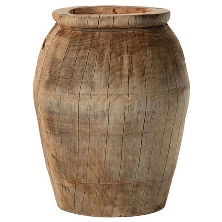 Tiana Rustic Lodge Brown Reclaimed Wood Amphora Planter Decorative Vase