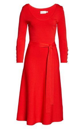 Eliza J Long Sleeve Fit & Flare Sweater Dress red