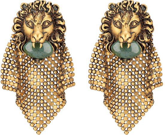 Lion Head Chain Mail Statement Earrings