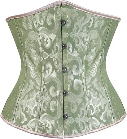 Women's Jacquard Corsets Brocade Waist Training Lace Up Boned Underbust Corset Top Green L at Amazon Women’s Clothing store