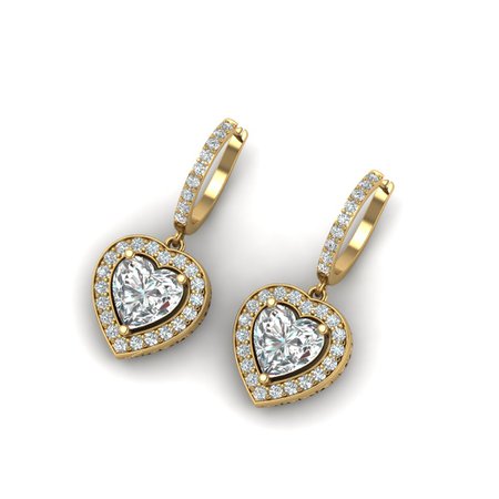 Heart Halo Drop Dangle Earring In 18K Yellow Gold | Fascinating Diamonds