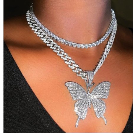 layered cuban link butterfly necklace