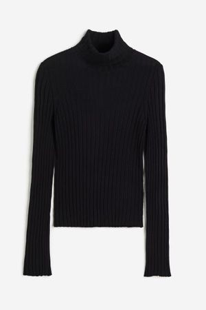 Rib-knit Turtleneck Top - Black - Ladies | H&M US