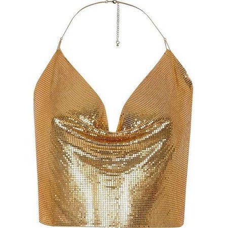 River Island Gold Tone Chainmail Halter Top