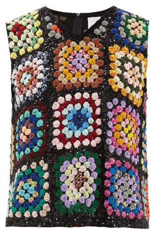 Sequinned Patchwork Crochet Sleeveless Top - Womens - Multi