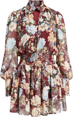 Halogen® Floral Print Long Sleeve Minidress | Nordstrom