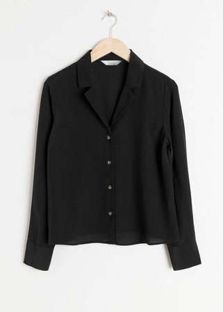 V-Cut Silk Button Down Blouse - Black - Shirts - & Other Stories US