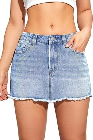 Amazon.com: Milumia Women's High Waist Bodycon Denim Mini Skirt Y2K Raw Hem Jean Skirt Light Blue Medium : Clothing, Shoes & Jewelry