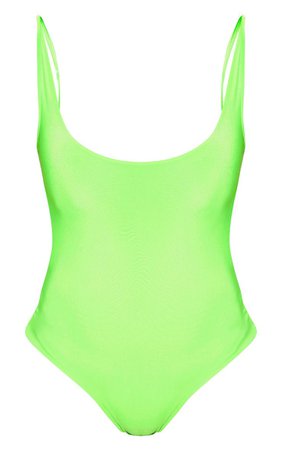 Neon Green Slinky Back Strap Detail Bodysuit | PrettyLittleThing USA