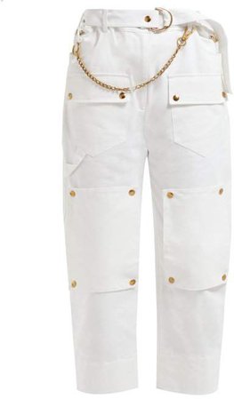 Symonds Pearmain - Chain Embellished Cotton Cargo Trousers - Womens - White