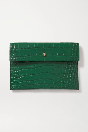 Envelope Croc-effect Leather Pouch - Green