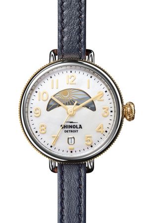 Shinola The Birdy Day & Night Phase Leather Strap Watch, 38mm | Nordstrom