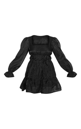 Black Tiered Frill Hem Puff Shift Dress | PrettyLittleThing USA