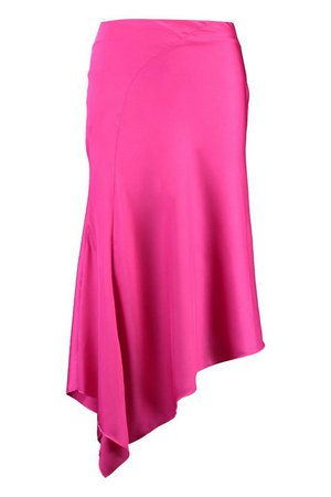 Asymetric Satin Slip Midi Skirt | boohoo pink