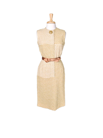 gold beige 1950s wiggle dress