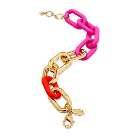 Scoop Women’s Pink and Orange Resin with 14K Gold Flash-Plated Chain Link Bracelet - Walmart.com