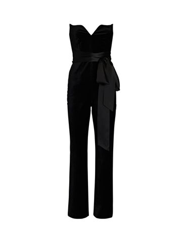 Saloni Sabine Strapless Velvet Jumpsuit in black | INTERMIX®