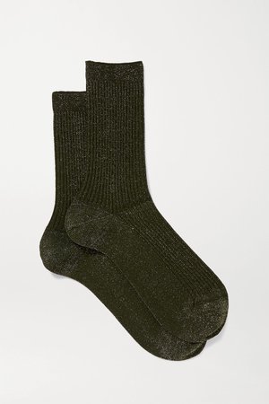 Green Metallic ribbed-knit socks | FALKE | NET-A-PORTER
