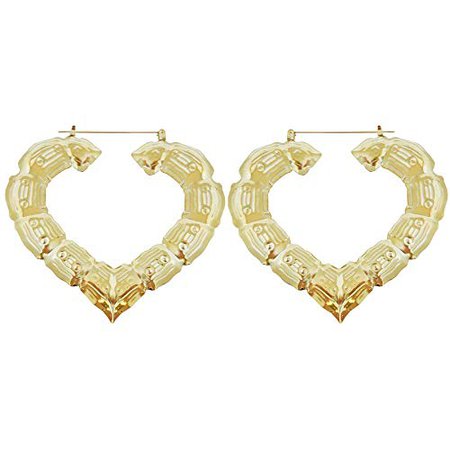 bamboo style earrings heart gold