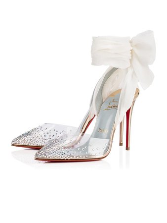 Clear crystal white bow stiletto heels