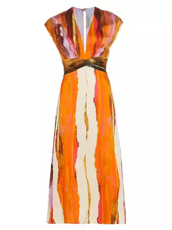 Shop Silvia Tcherassi Ivanova Striped Plunge Midi-Dress | Saks Fifth Avenue