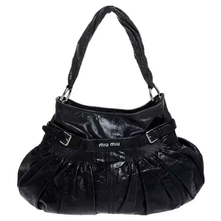 Miu Miu Navy Blue Leather Gathered Hobo For Sale at 1stDibs