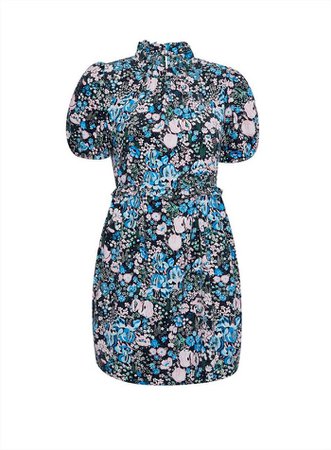 PETITE Pale Blue Floral Print Ruffle Smock Dress | Miss Selfridge