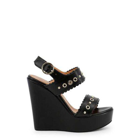 Shoes | Shop Women's Love Moschino Black Ankle Strap Leather Wedges at Fashiontage | JA1604CE15IA_400A-258700