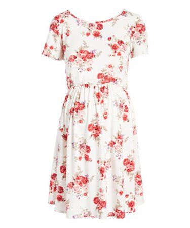 Due Time Maternity Ivory Floral Maternity Empire-Waist Dress | Zulily