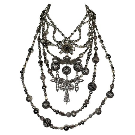 F/W 1997 Christian Dior John Galliano Huge Silver Cross Crucifix Necklace Bib