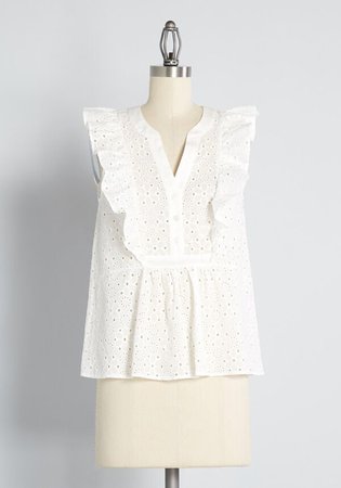 ModCloth Rodeo Doll Eyelet Embroidered Blouse in White | ModCloth