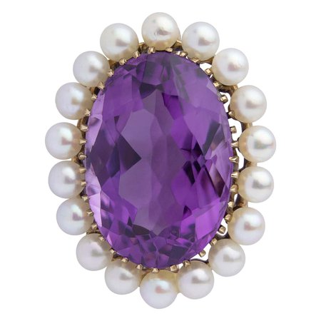 Victorian 9kt Gold, Amethyst, And Pearl Brooch