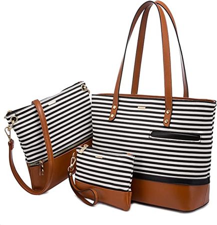 Amazon.com: LOVEVOOK Womens Purses and Handbags Satchel Shoulder Bags Tote Crossbody Top Handle Purse Set 3pcs Stripes Style,Brown : Clothing, Shoes & Jewelry