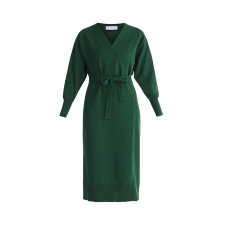 Knitted Wrap Dress In Dark Green | PAISIE | Wolf & Badger