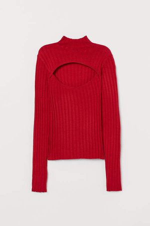Ribbed Turtleneck Top - Red