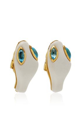 18k Yellow Gold Serpente White Agate And Blue Topaz Earrings By Renato Cipullo | Moda Operandi