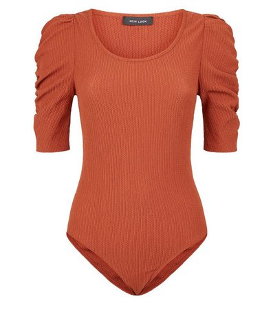 Rust Textured Ruched Sleeve Bodysuit | New Look