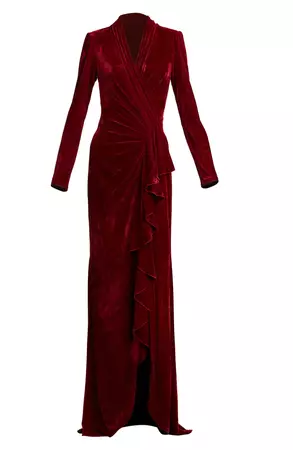 Tadashi Shoji Ruffle Long Sleeve Velvet Gown | Nordstrom