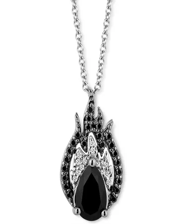 Enchanted Disney Fine Jewelry Onyx (8 x 6mm), Black Diamond (1/5 ct. t.w.) & White Diamond (1/20 ct. t.w.) Maleficent Pendant Necklace in Sterling Silver & Black Rhodium