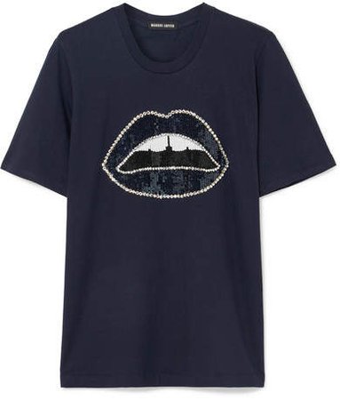 Alex Embellished Cotton-jersey T-shirt - Navy