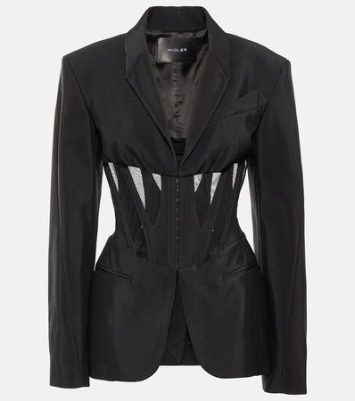 Corset Tulle Paneled Blazer in Black - Mugler | Mytheresa