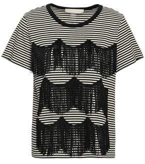 Fringed Striped Cotton-jersey T-shirt
