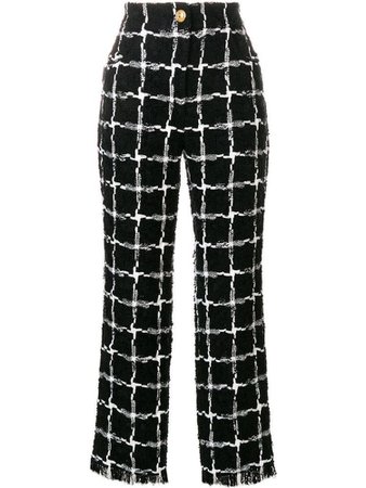 Available Soon  Balmain grid pattern raw edge trousers
